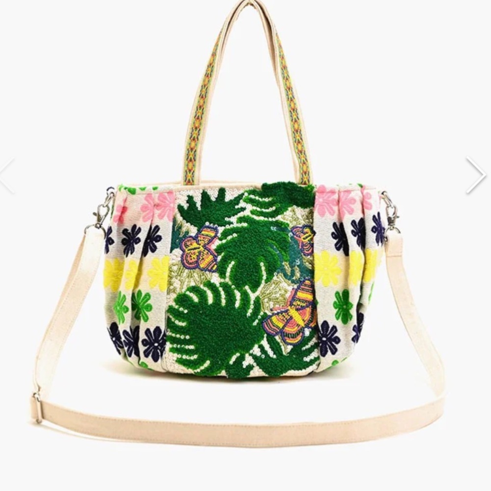 America & Beyond Rainforest Tote Purse Floral Butterfly Tree Embroidery NWT
